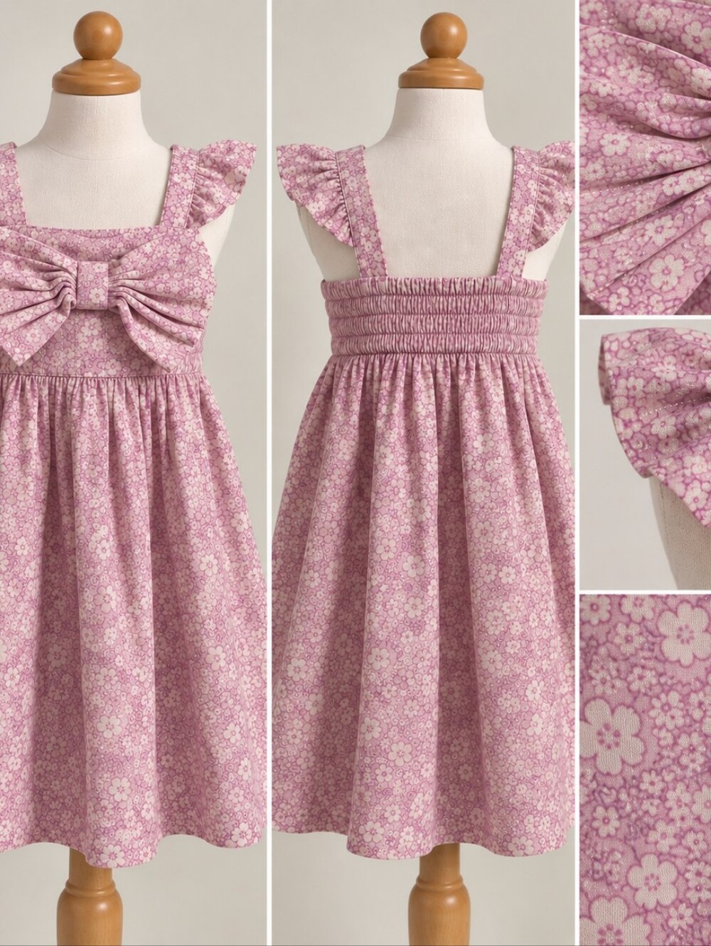 Girls 2T & 3T Pink Floral Bow Flutter Sleeve Dress NWT